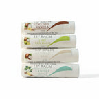 Photo of the Alta Fauna Assorted Lip Balms Bundle on a white background.  Selection includes Coconut Vanilla, Lime Coconut, Naturally Bare (unscented) and Vanilla Mint. 
