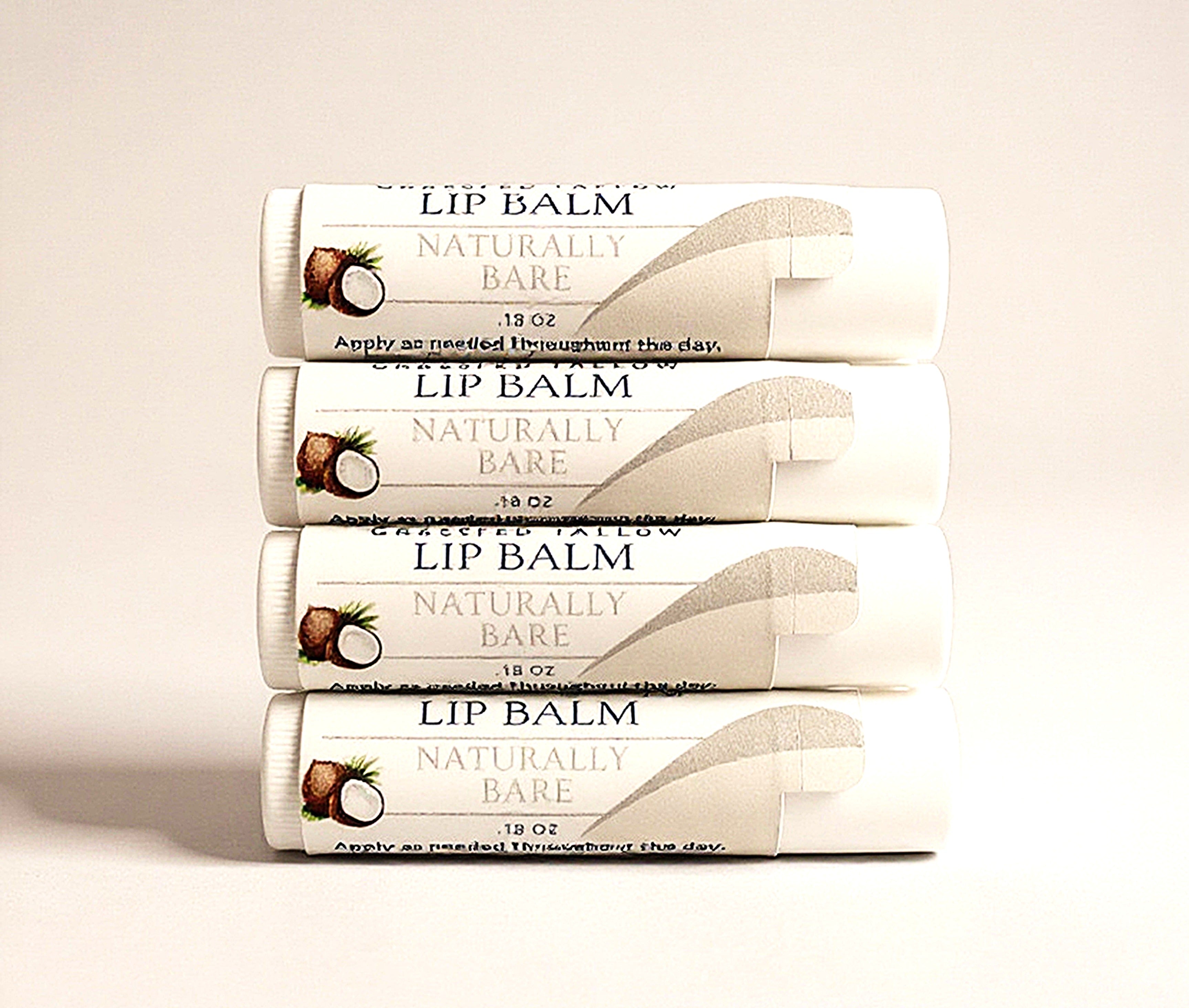 Photo of the Alta Fauna Naturally Bare (unscented) Lip Balms on a white background.  Selection includes four Naturally Bare (unscented) Lip Balms.