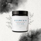Alta Fauna charcoal and clay face mask jar with decorative elements on a textured background