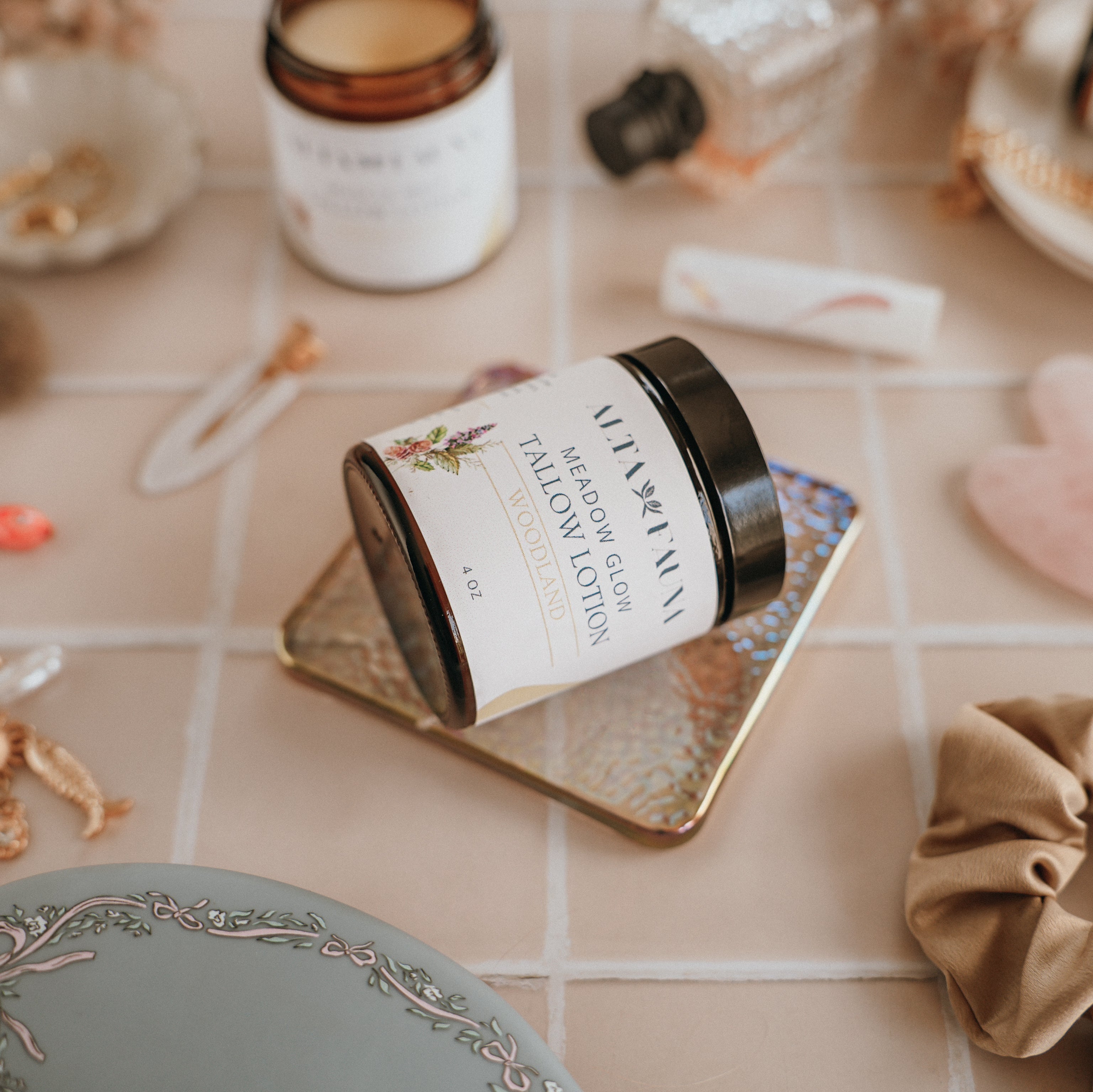 Alta Fauna Woodland (Cedarwood and Patchouli) 4oz tallow hand cream in amber jar for dry, cracked skin hydration